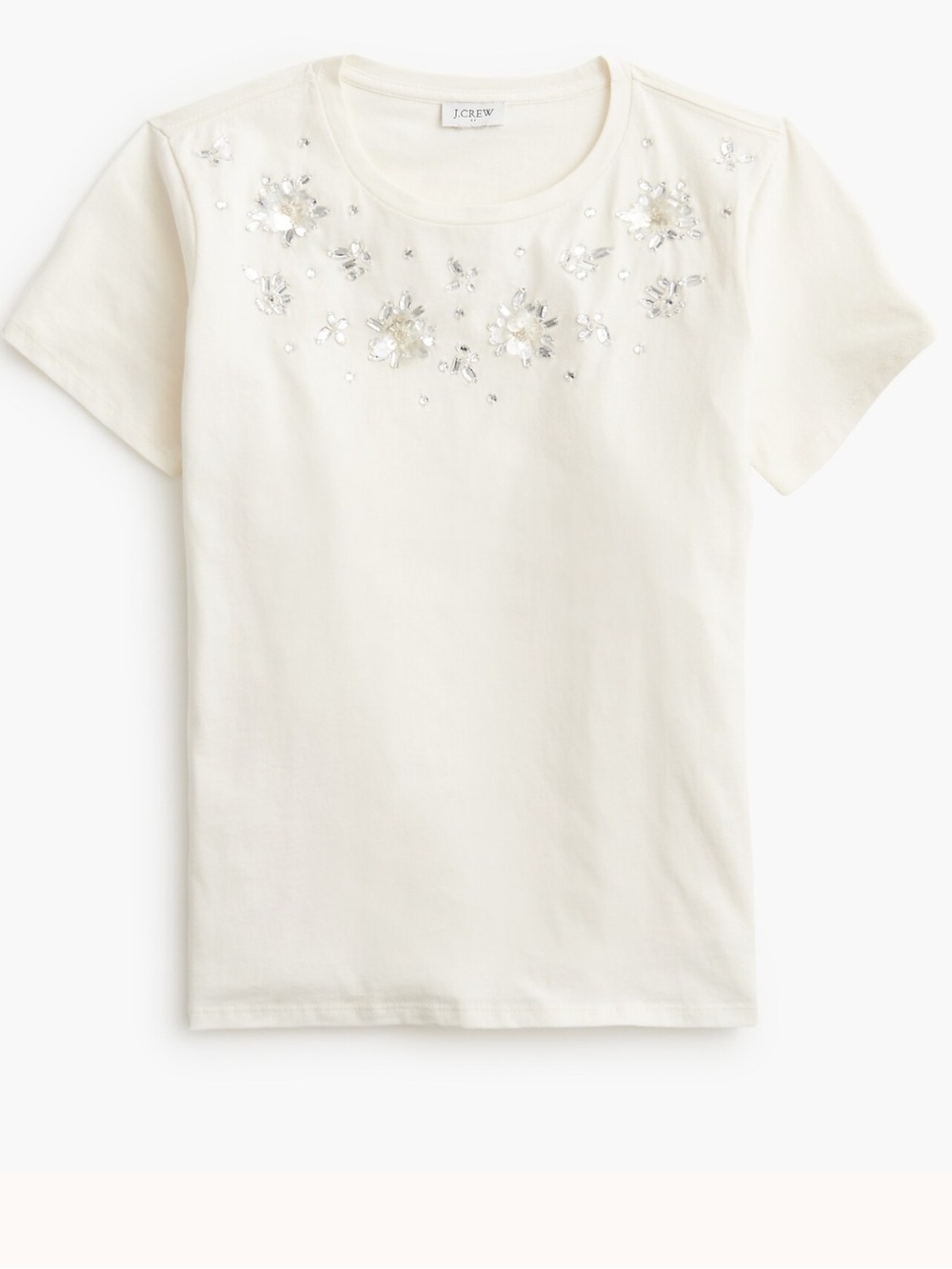J. Crew Ivory Jeweled Floral Crewneck Tee, Medium